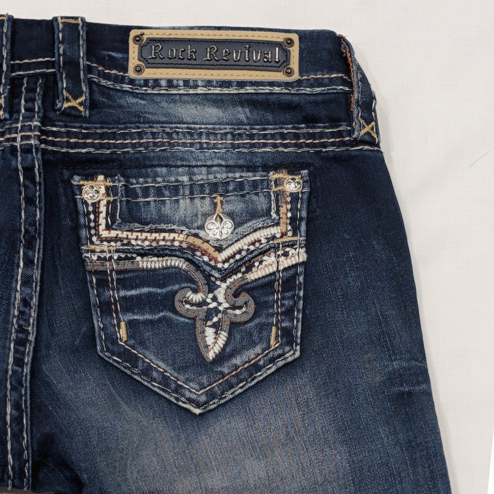 Rock Revival Betty Straight Leg Jeans Dark Wash Embroidered Flap Pocket Size 27